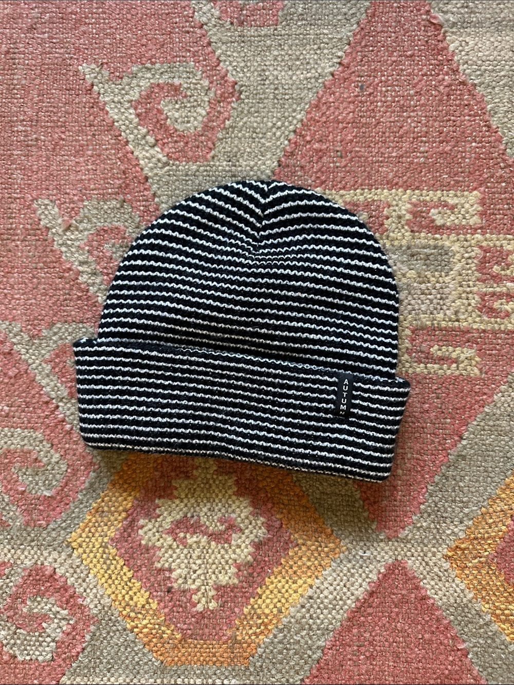 Autumn Striped Knit Beanie - Black & White